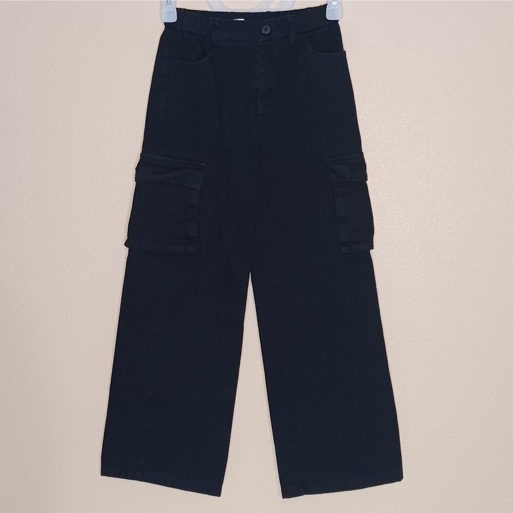 Shein Jeans Youth Girls Size 10Y Black Cargo Elastic Waist Pockets Denim